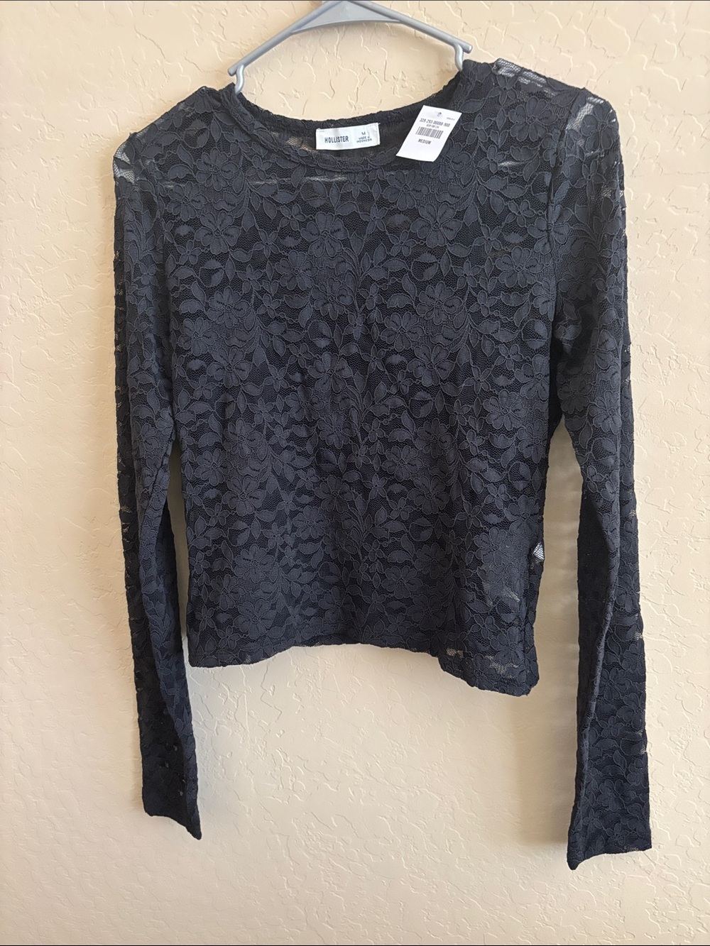 Hollister Sheer Lace Long-Sleeve Top Floral Black